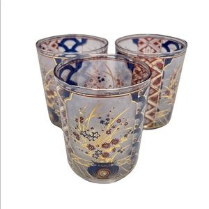 3 CULVER Lowball Imari Glass 22K Gold: Collectible Mid Century Modern Barware